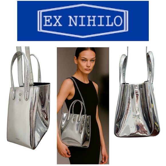 X NIHILO Silver Metallic Tote Bag Crossbody Purse Structured Modern Designer - Picture 1 of 16